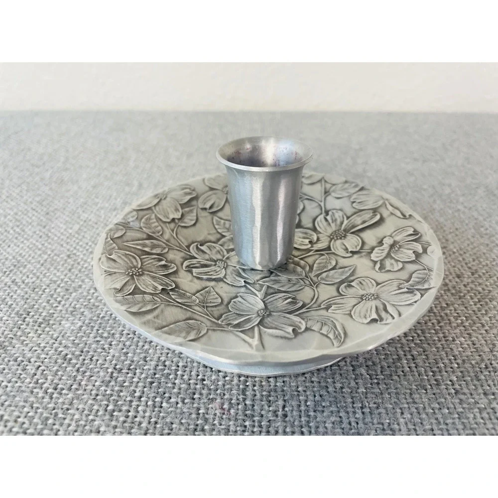 Wendell August Forge Handmade Aluminum Rose Floral Candle Holder Footed USA